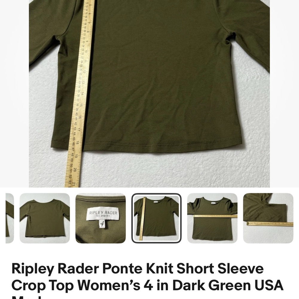 Ripley Rader Ponte Knit Short Sleeve Crop Top Women’s 4 in Dark Green - Picture 3 of 5